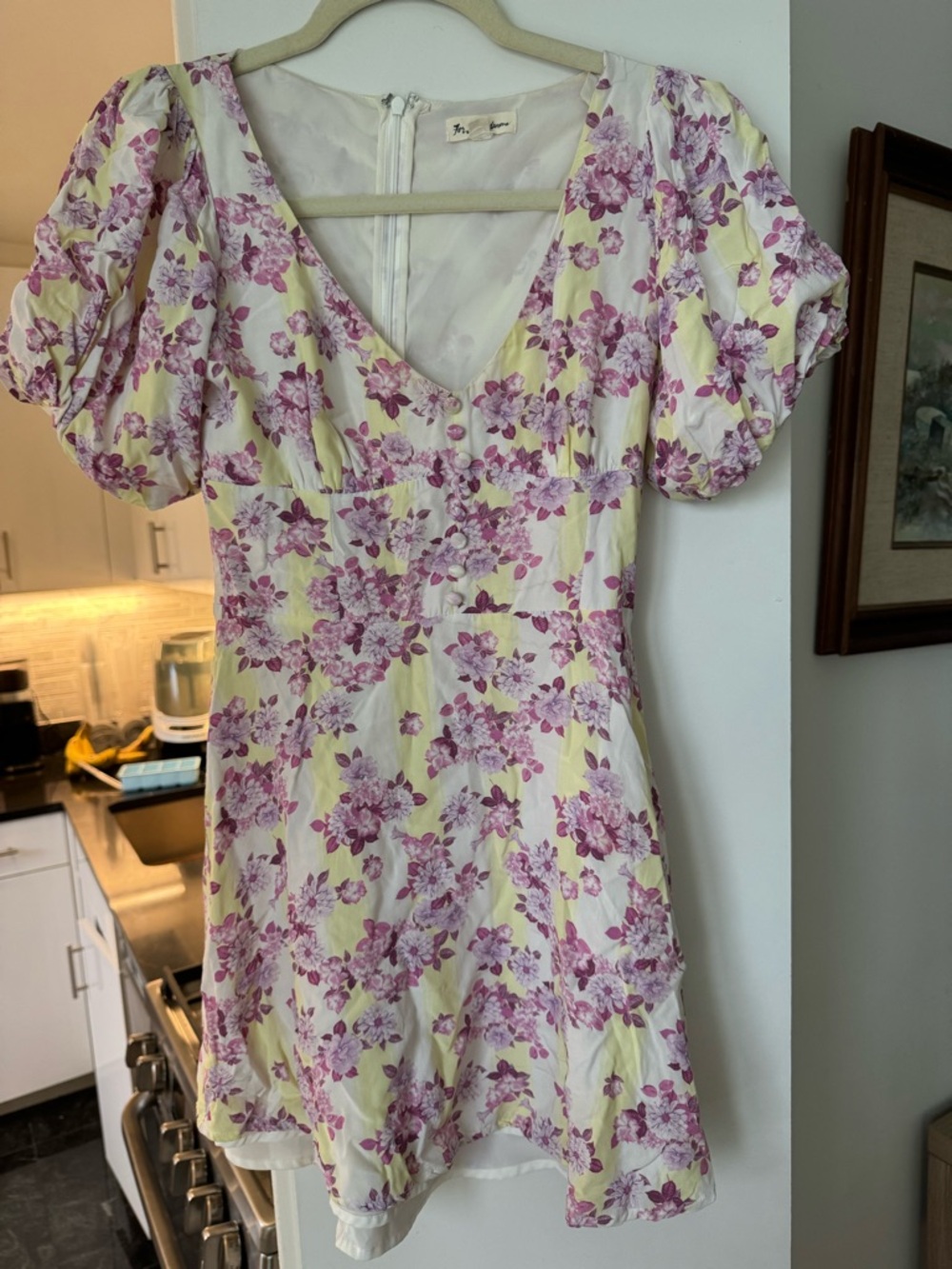 For Love & Lemons Lavender Floral Puff-Sleeve Mini Dress - Picture 2 of 4